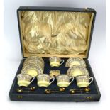 A cased set of Royal Worcester 'Lady Evelyn' pattern tea cups and saucers, comprising 5 x tea cups,