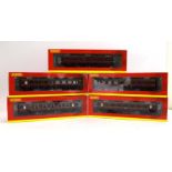 Five Hornby OO gauge coaches: R4230 corridor 1st class coach, R4231 corridor 3rd class coach x 2,