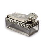 A Victorian silver mounted travelling inkwell of rectangular form, makers mark indistinct,