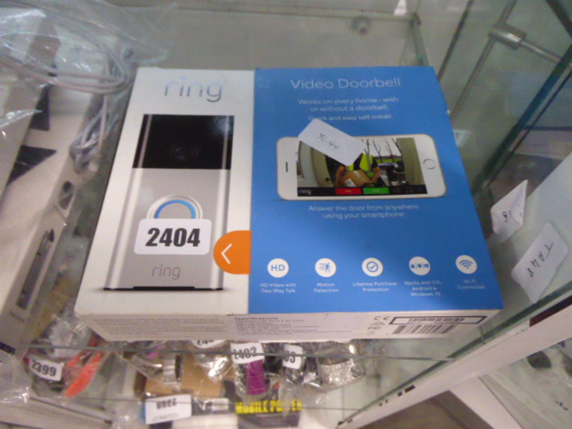 Ring video doorbell system as found in box