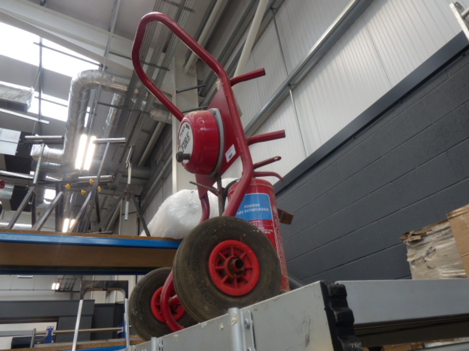 Fire bell on trolley with powder fire extinguisher. - Image 3 of 3