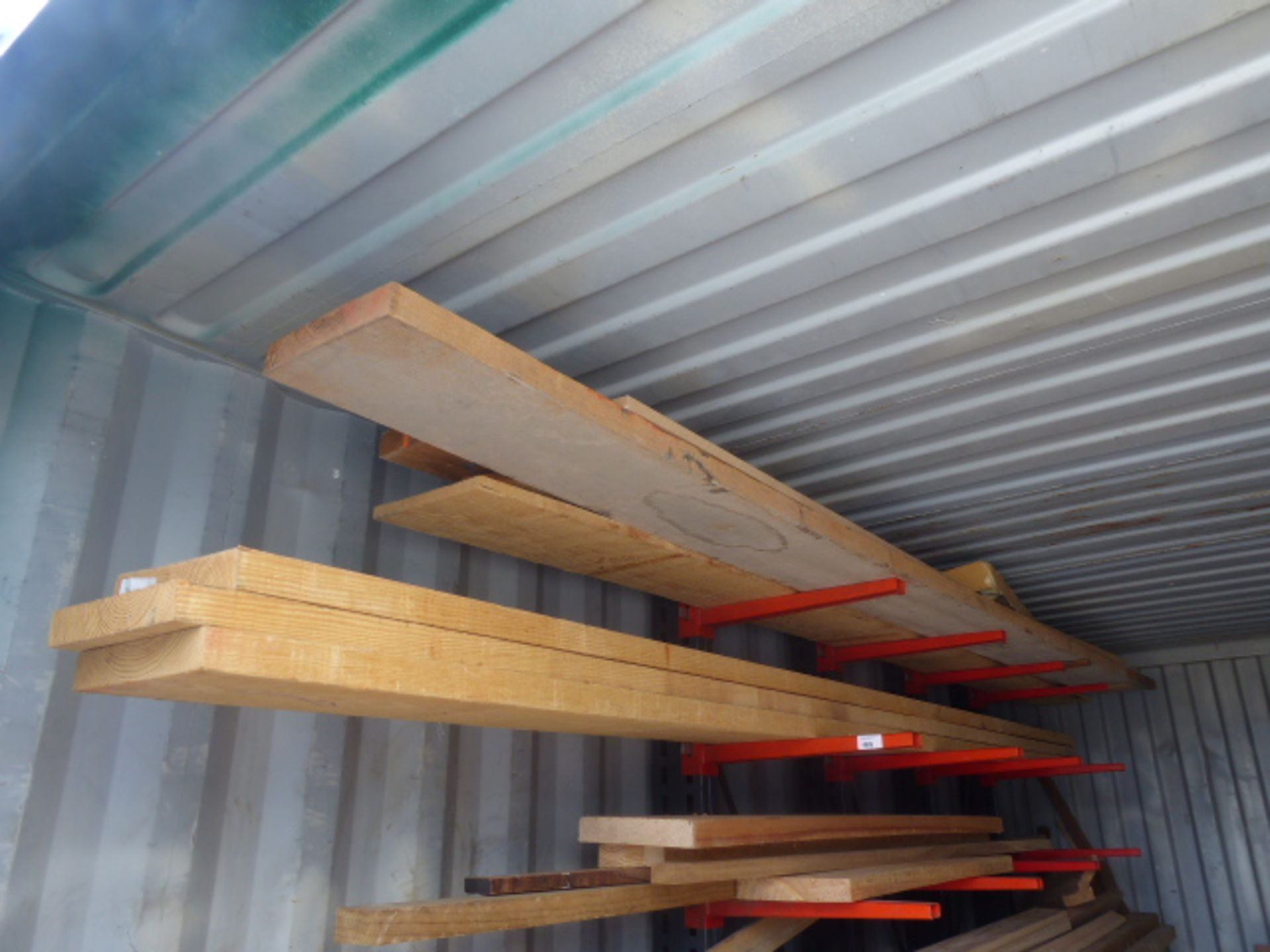 4 section grey and orange steel cantilever timber rack