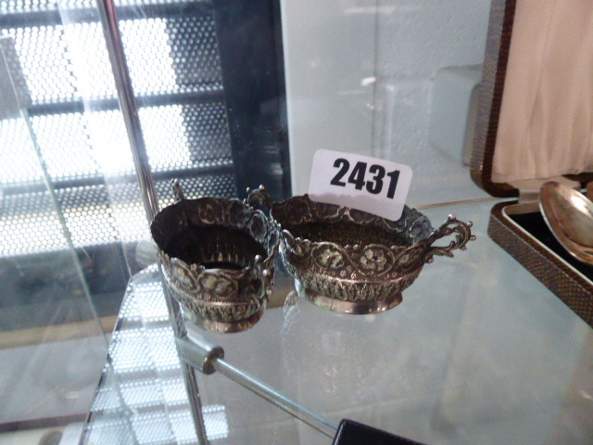 Pair of oval silver salt cellars