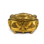 A French gilt metal casket of oval form,