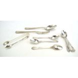 A set of six late Victorian silver teaspoons and matching sugar nips in the rococo manner, maker GH,