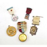 A group of Masonic regalia comprising two silver gilt 'jewels',