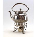 An early 20th century silver plated spirit kettle and stand by Alex Clark, h.