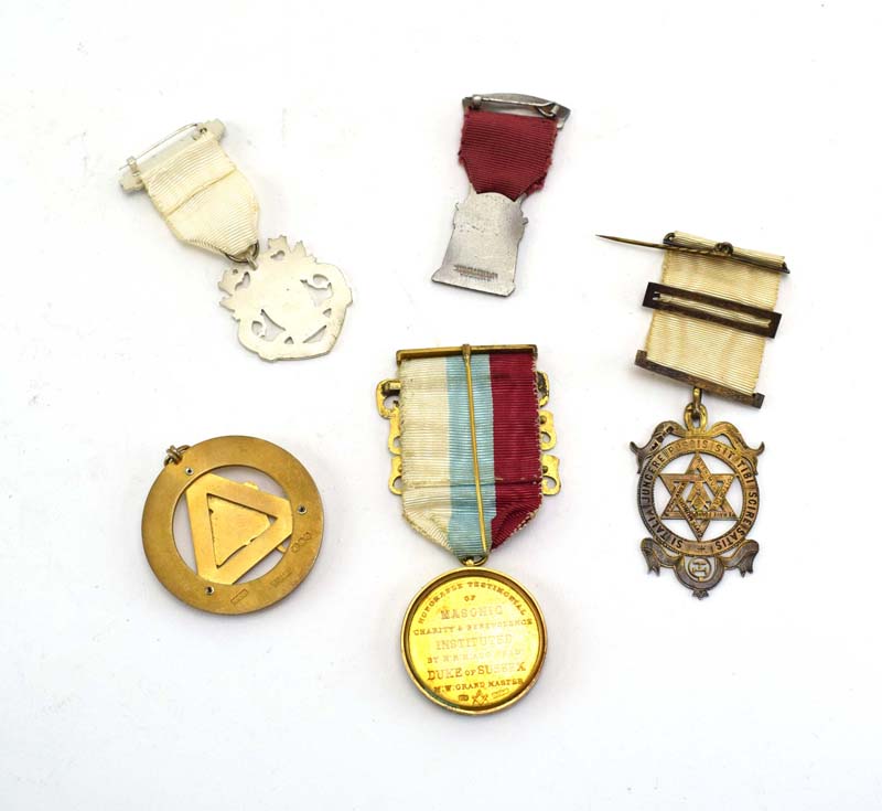 A group of Masonic regalia comprising two silver gilt 'jewels', - Image 2 of 2