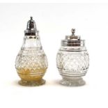 A pair of George III silver mounted cut glass pepper and mustard bottles Thomas & James Creswick,
