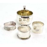 Three silver napkin rings, various dates and makers, overall 2 ozs,
