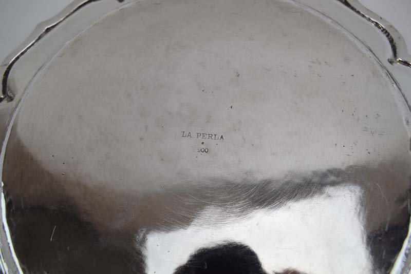 A (?)South American silver salver of circular flowerhead form, base stamped 'La Perla .900', d. - Image 3 of 3