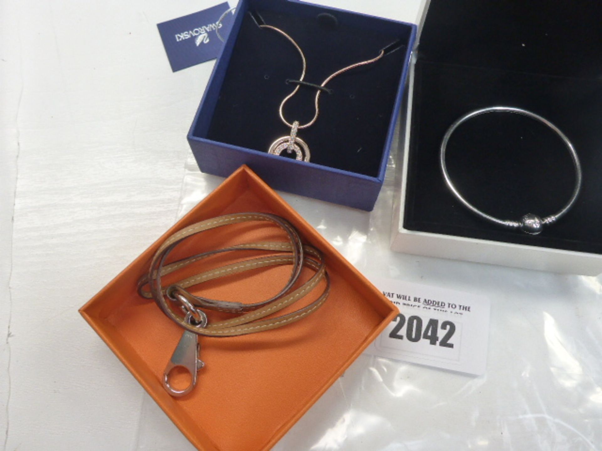 Swarovski necklace, Hermes bracelet and Pandora bangle