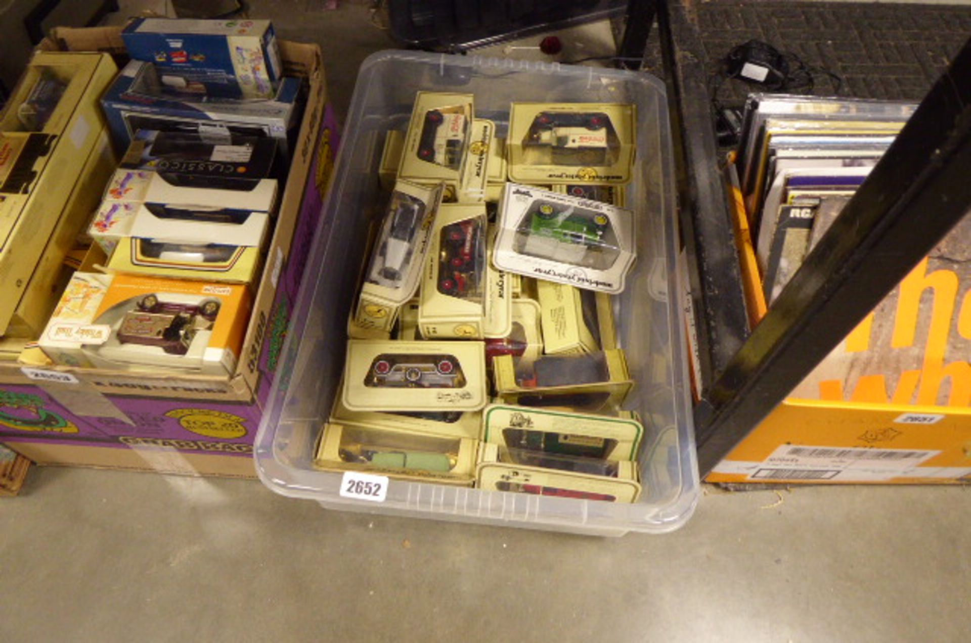 Clear crate containing quantity of models of yesteryear die cast vehicles