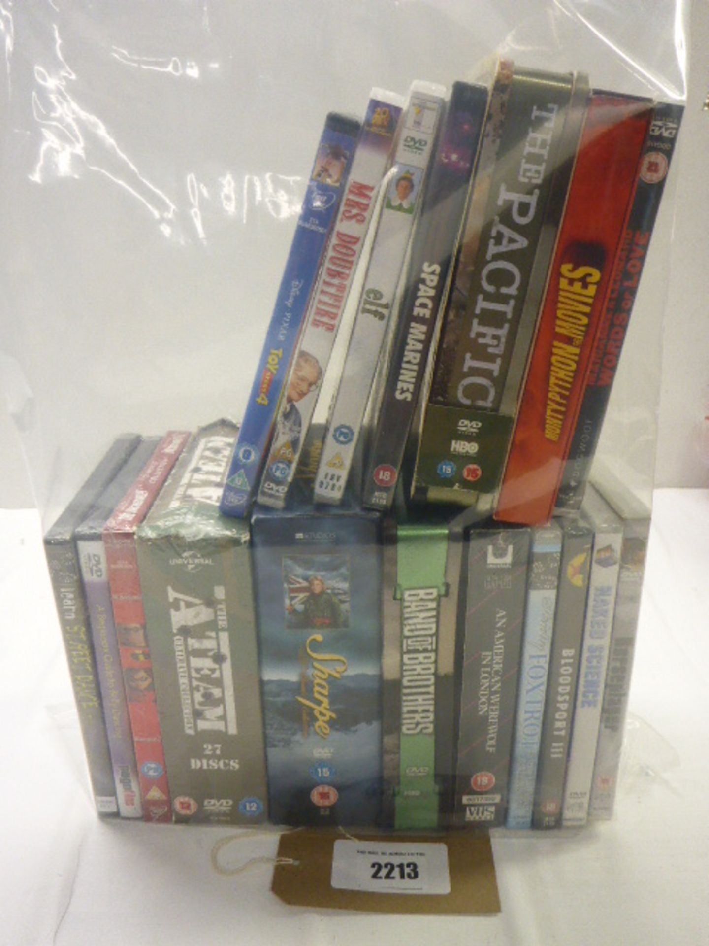 Bag containing quantity of various DVD films and boxsets