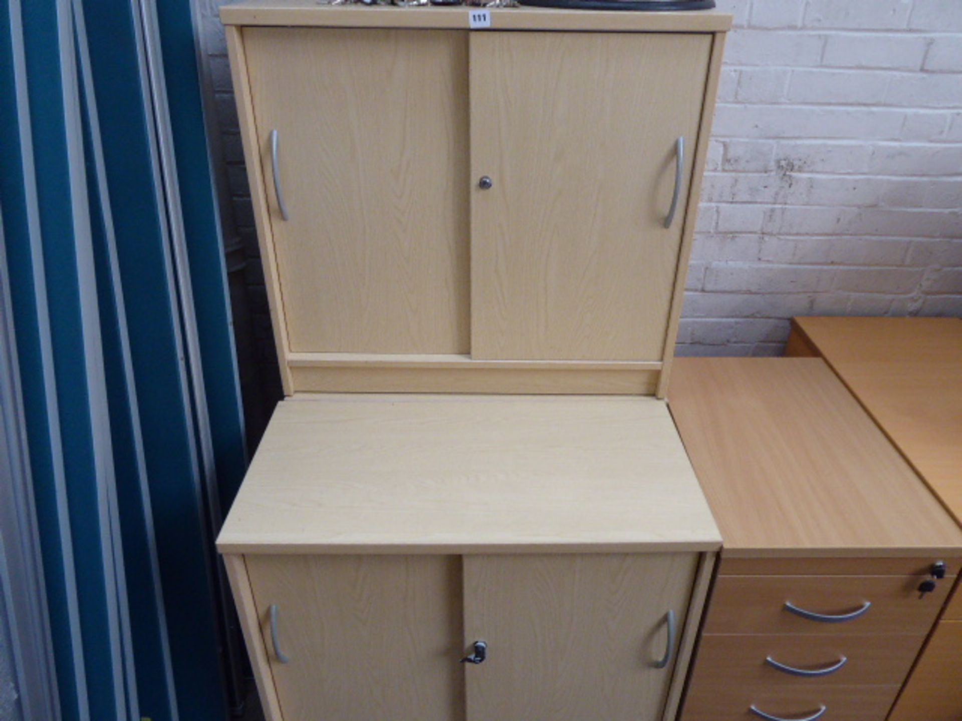 Three 80cm low level 2 door sliding stationary cupboards