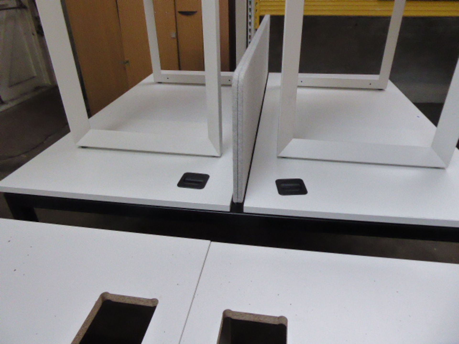 A double 160cm wide work station on black powder coat metal legs with 4 straight legs and single - Image 2 of 2