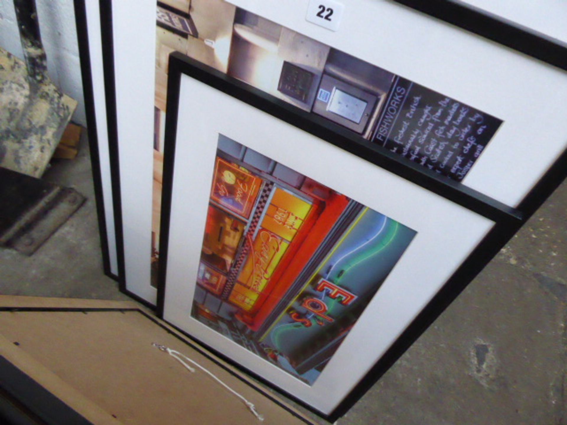 A quantity of black framed and glazed pictures with a box of extension cables - Image 2 of 5