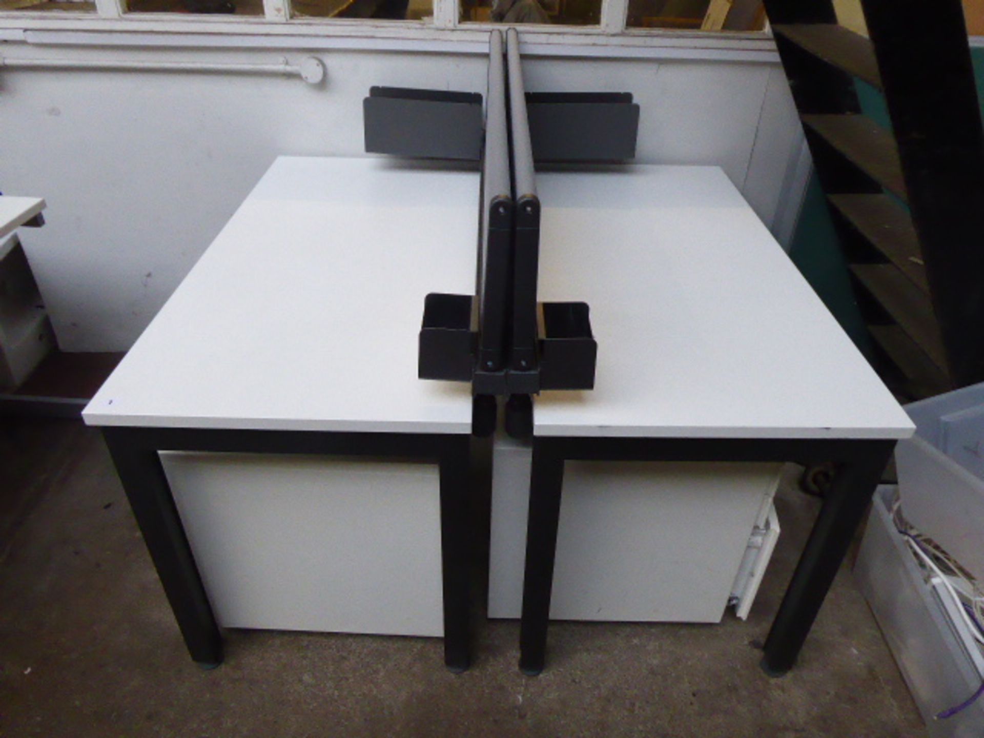 2 Herman Miller single work stations (120cm wide) each with grey privacy screen and a 3 drawer - Image 2 of 2