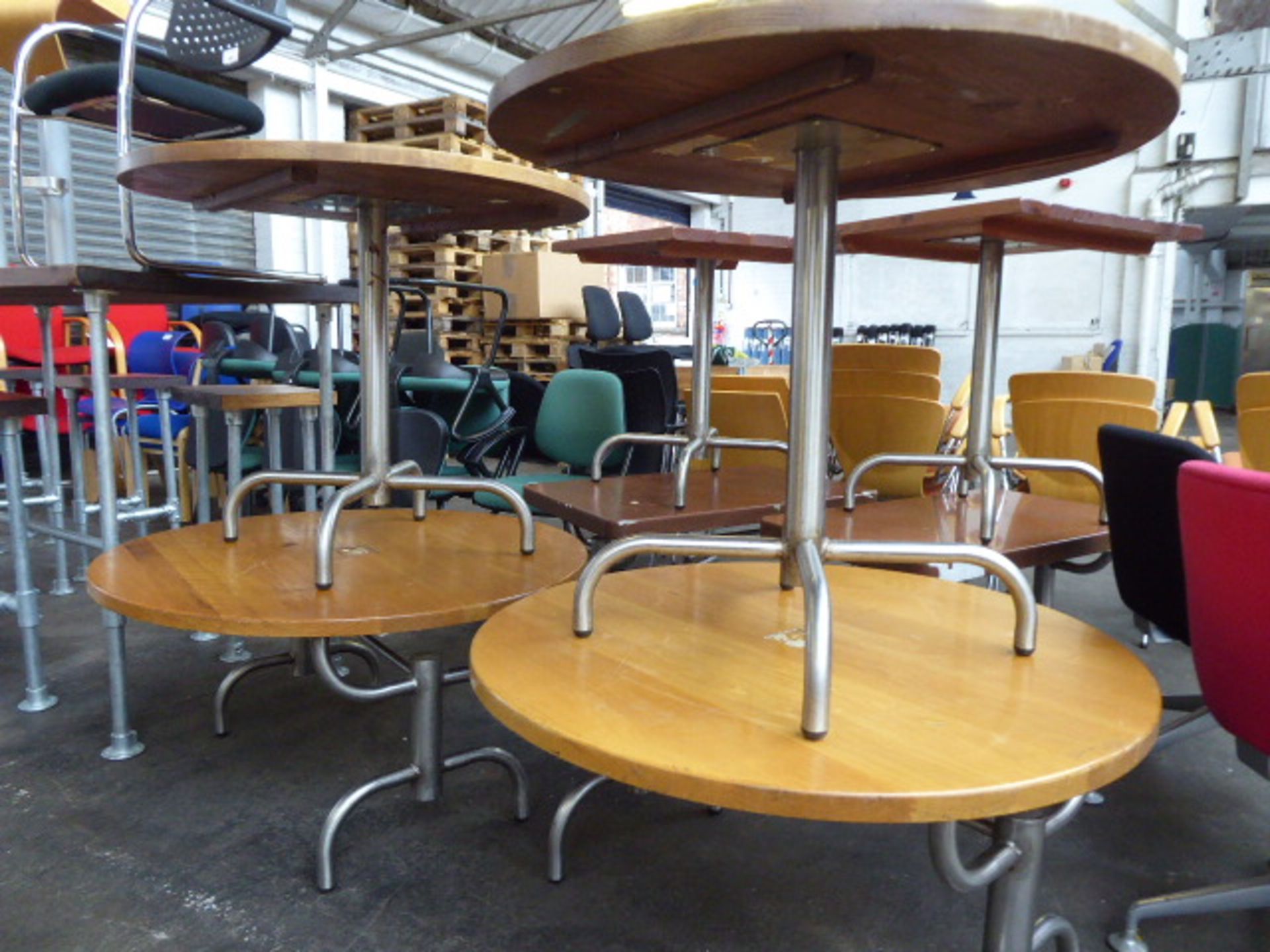 Set of eight industrial design metal framed tables to include two circular top dining tables, two - Image 2 of 4