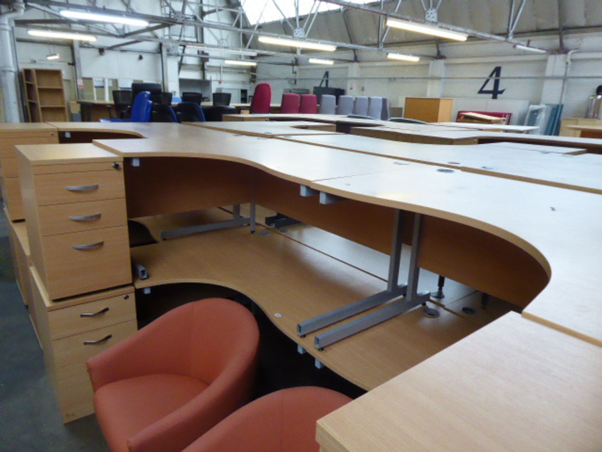 3 160cm light oak radial tables on cantilever legs