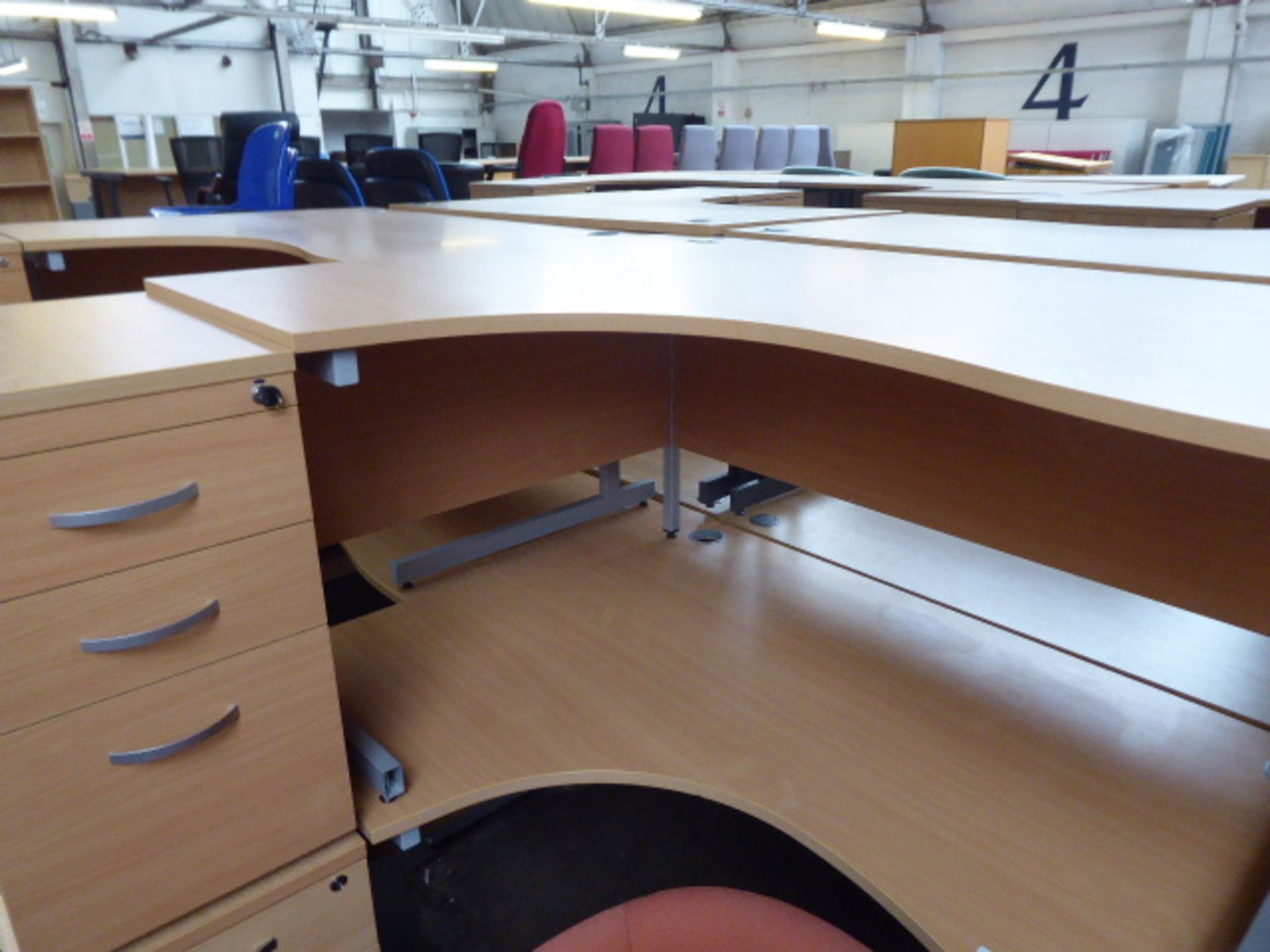 3 160cm light oak radial tables on cantilever legs - Image 2 of 2