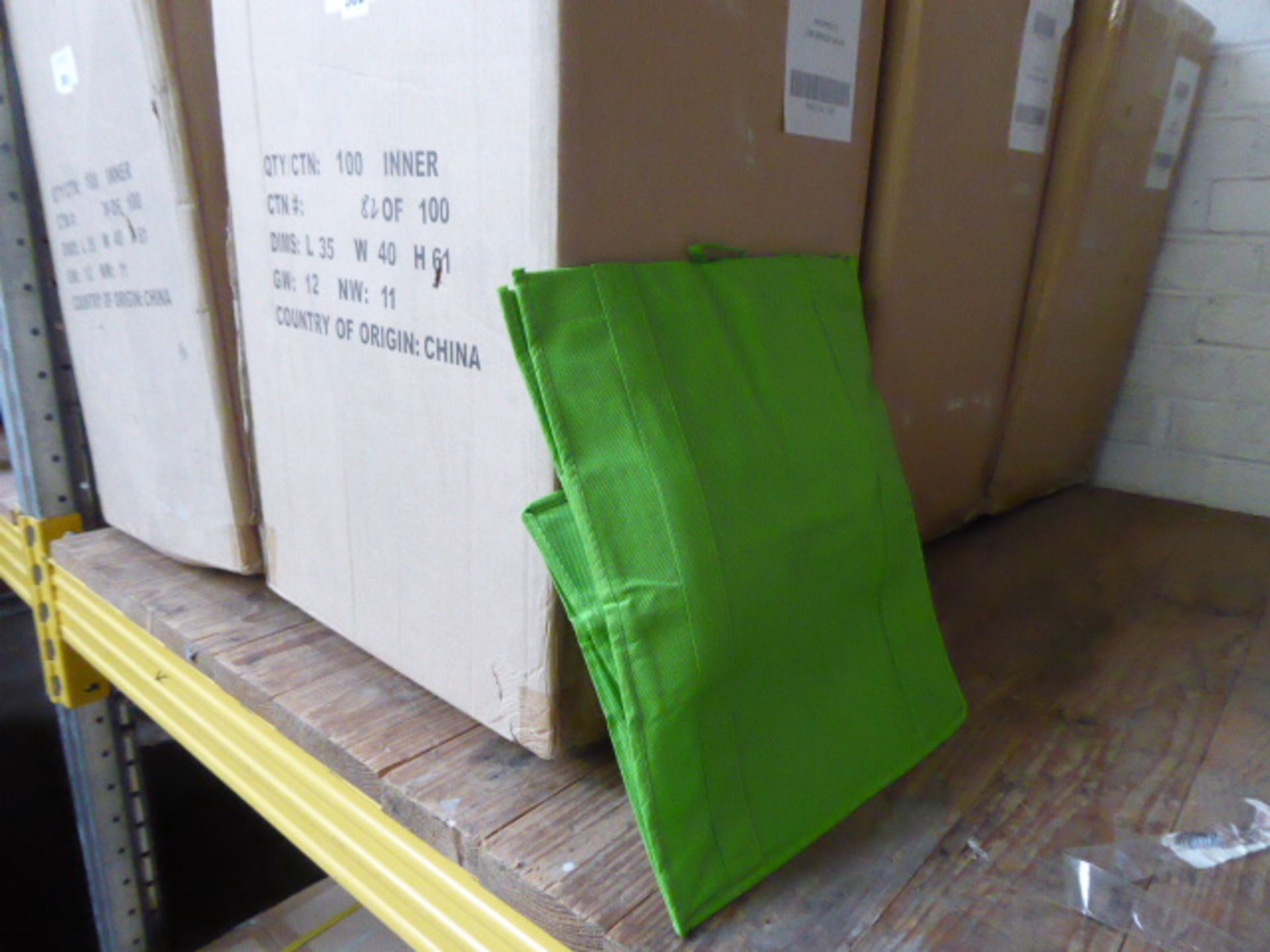 Three boxes of 100 lime breeze green extra large shopping bags