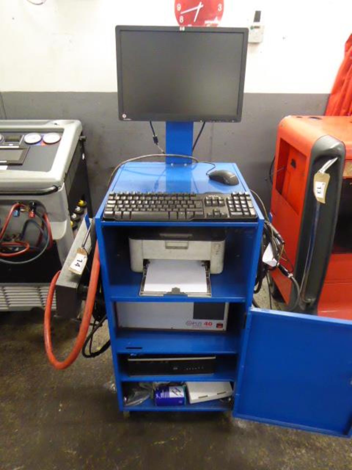 V-Tech Smoke/Gas analyser with Opus 40 testing unit, PC, laser printer, on mobile cabinet with - Image 2 of 6