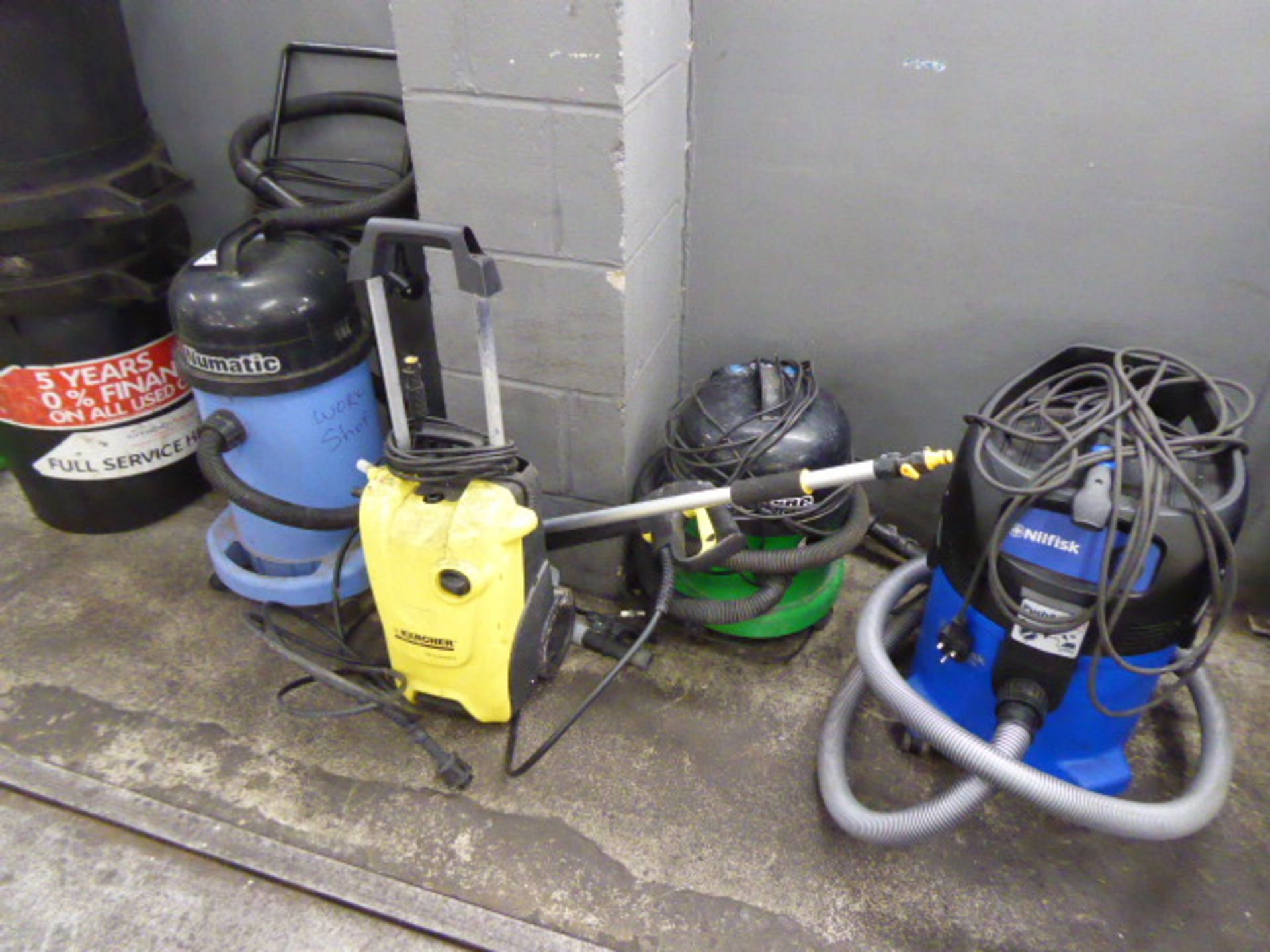 Nilfisk Wet & Dry vacuum cleaner, Numatic vacuum cleaner, George vacuum cleaner, and a Karcher - Image 2 of 2