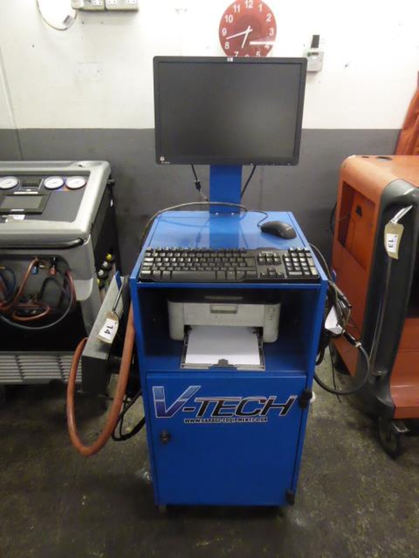 V-Tech Smoke/Gas analyser with Opus 40 testing unit, PC, laser printer, on mobile cabinet with