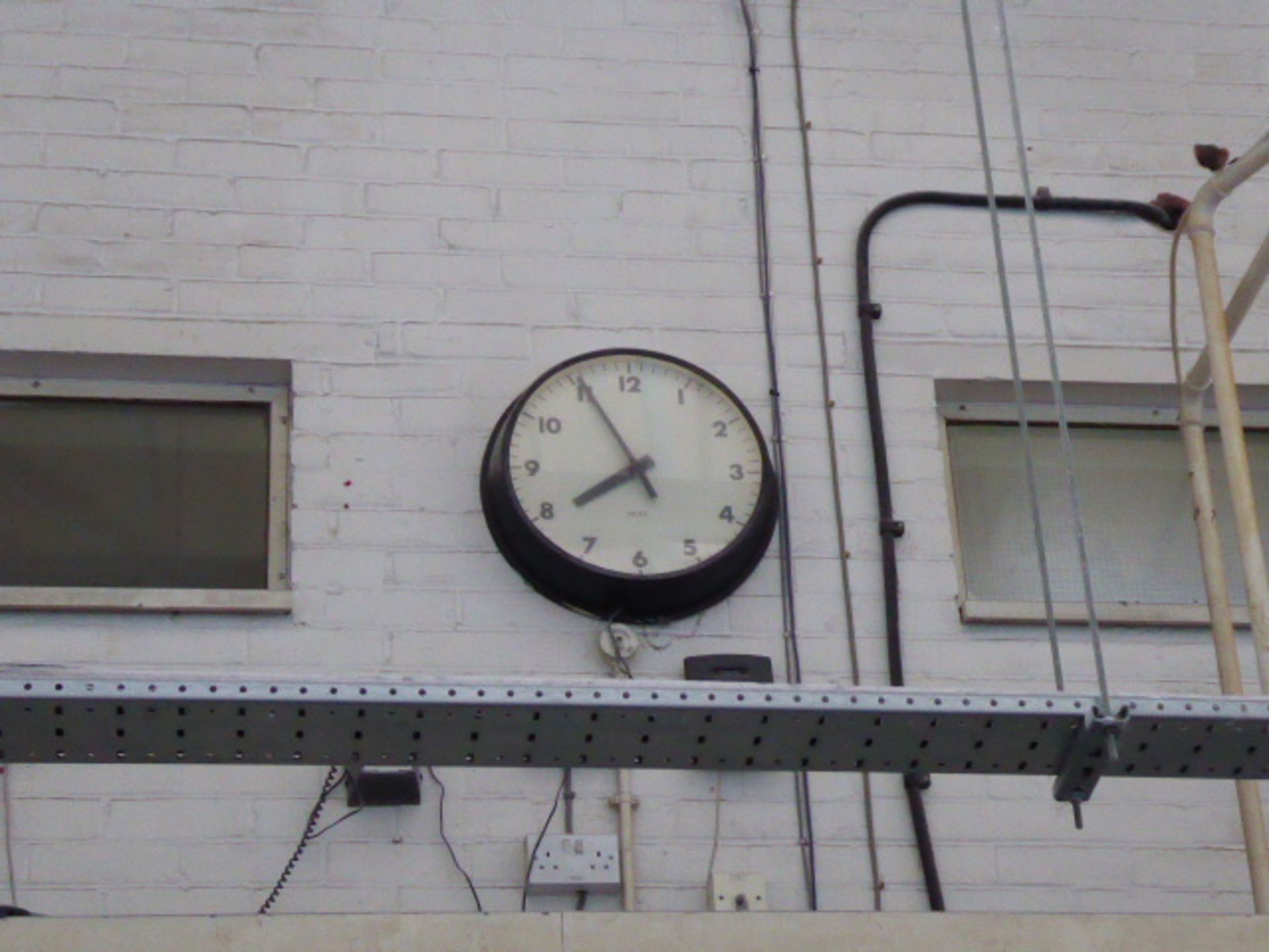 Gent double sided ceiling mounted factory clock together with a similar wall mounted clock - Image 6 of 8