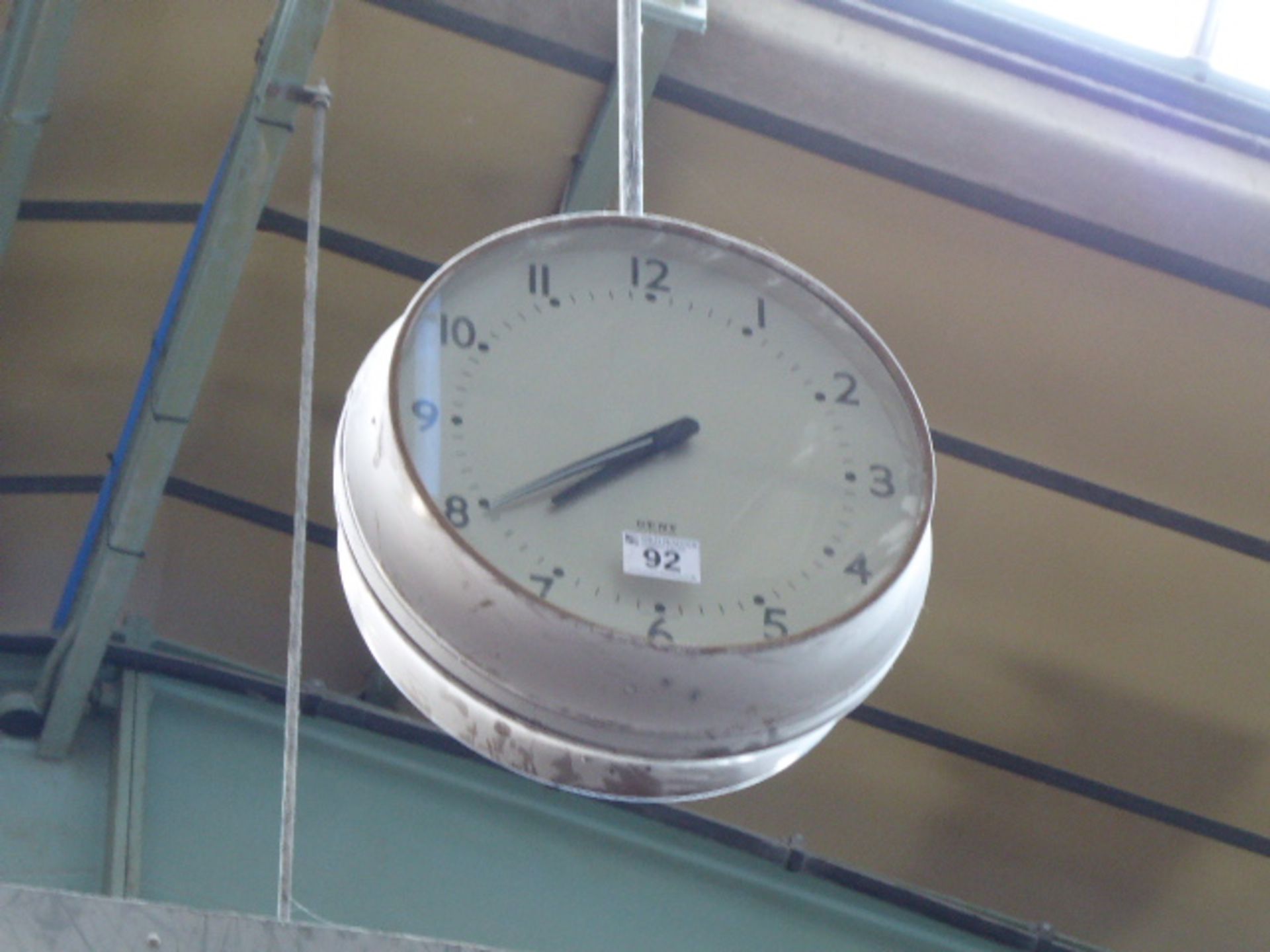 Gent double sided ceiling mounted factory clock together with a similar wall mounted clock - Image 2 of 8