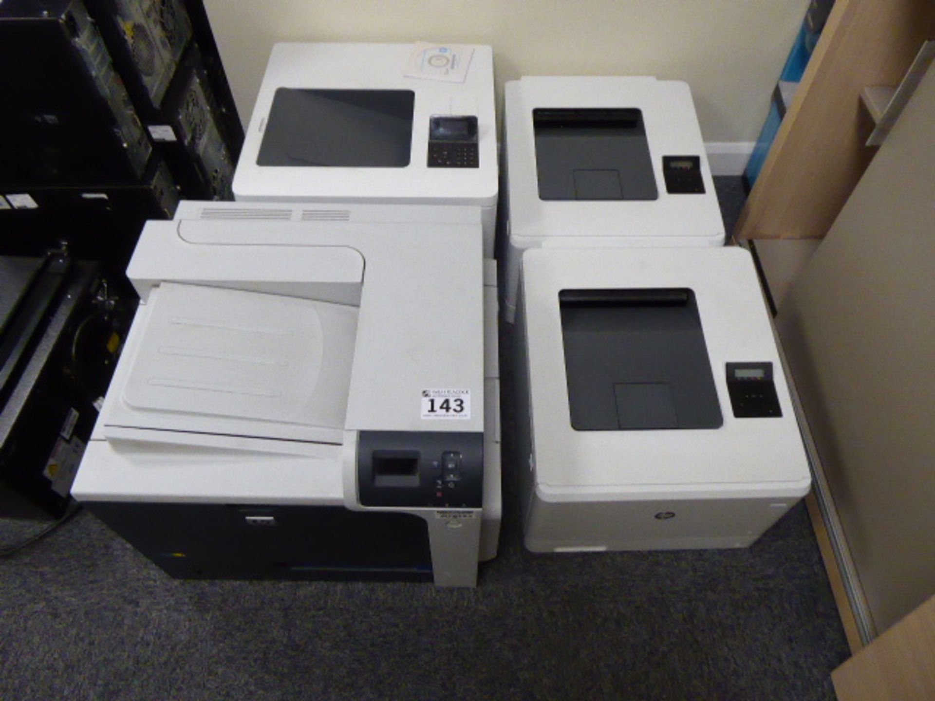 HP laser jet CP4025 printer, 2 HP colour laser jet M452DN printers and an HP colour laser jet