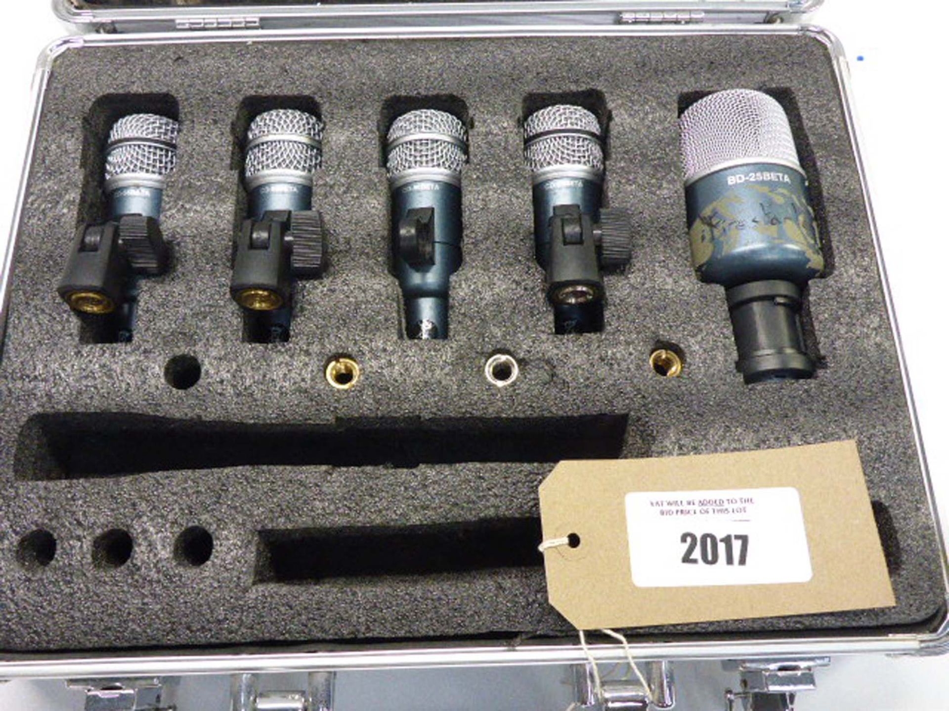 T-Bone Microphone set in fitted case, Four CD-56Beta Mic and One BD-25Beta mic.