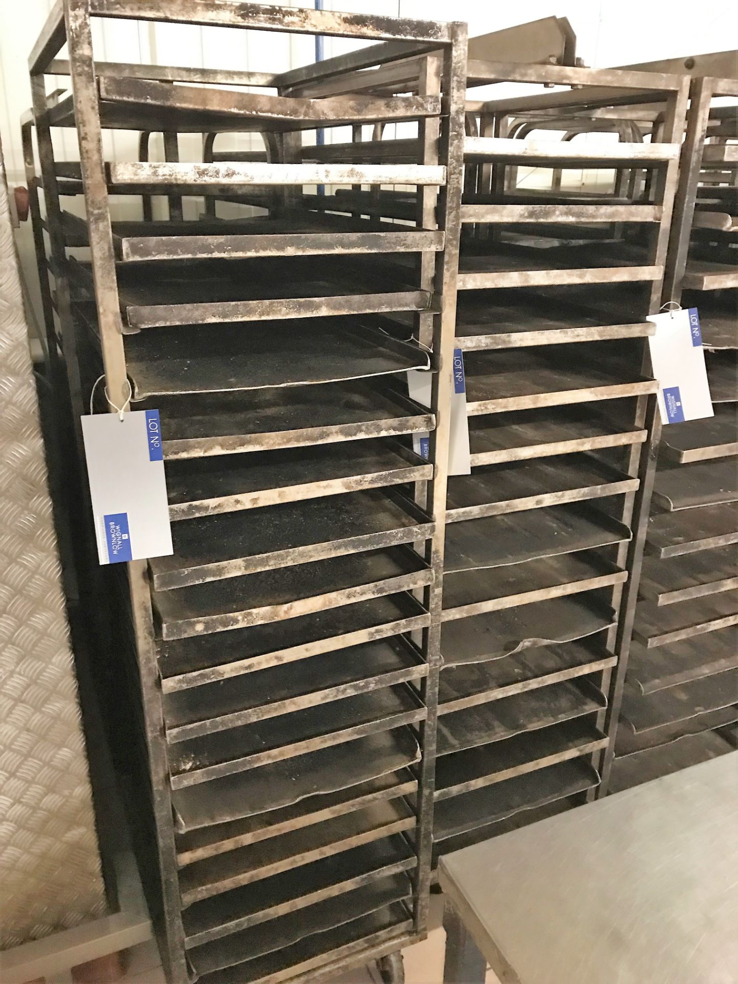 4 Multi Tier Mobile Bread Racks with Trays, 14-15 tier.