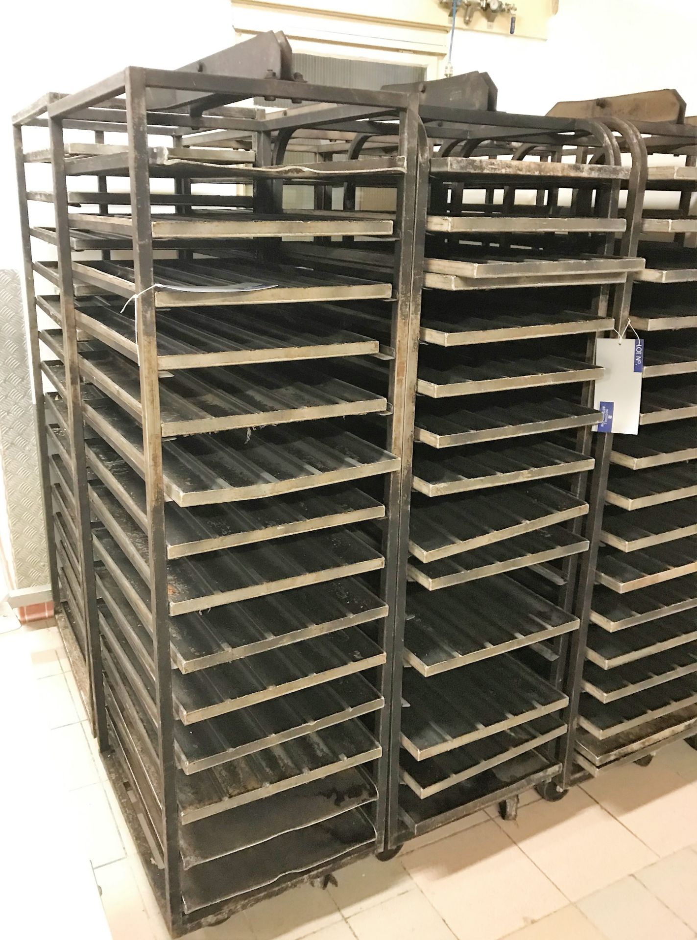 4 Multi Tier Mobile Bread Racks with Divided Trays, 14 tier.