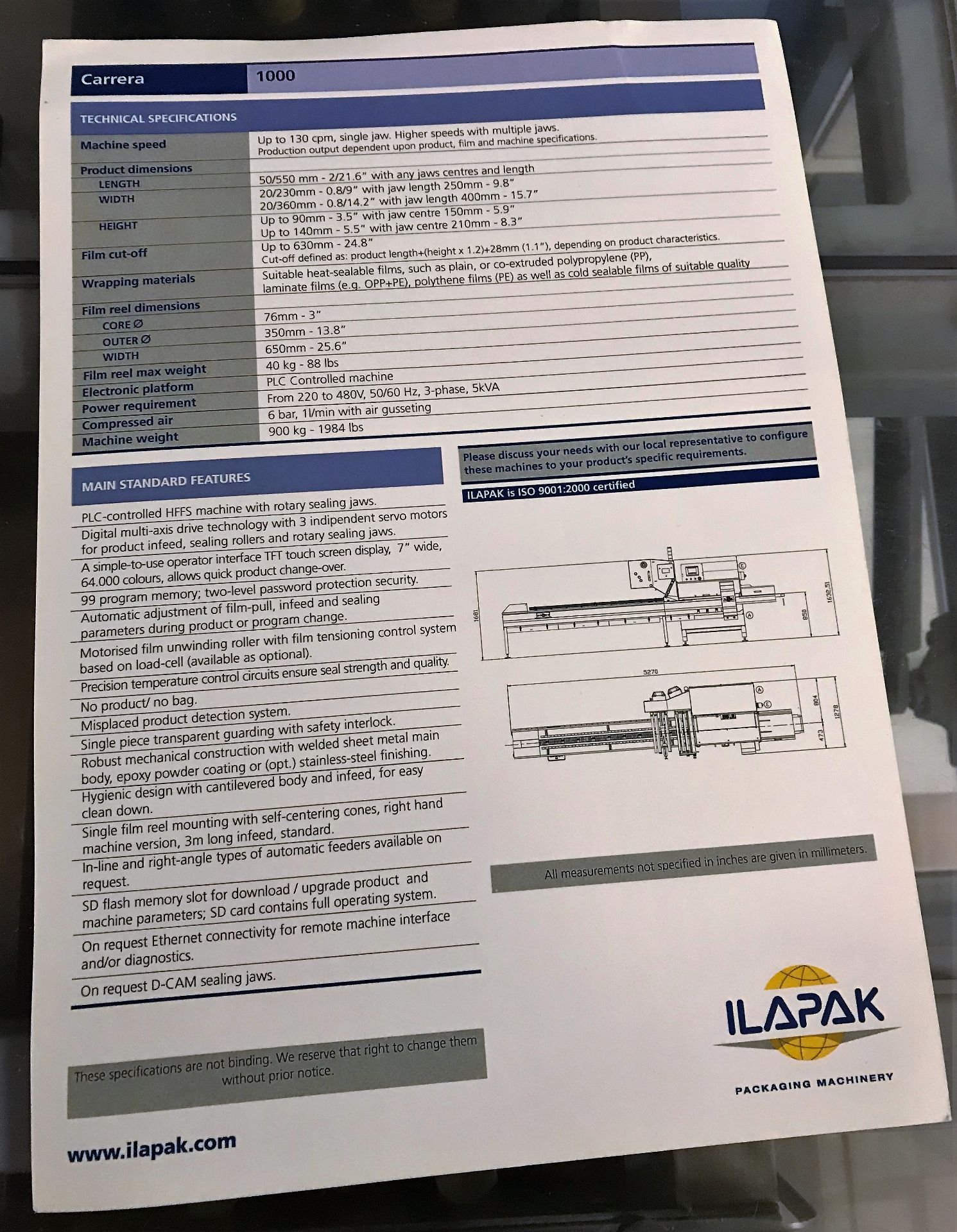 An Ilapak Carrera 1000 Restyling Flow Wrapping Machine No.0642220175 (2017), 3ph-plug in; infeed - Image 8 of 8