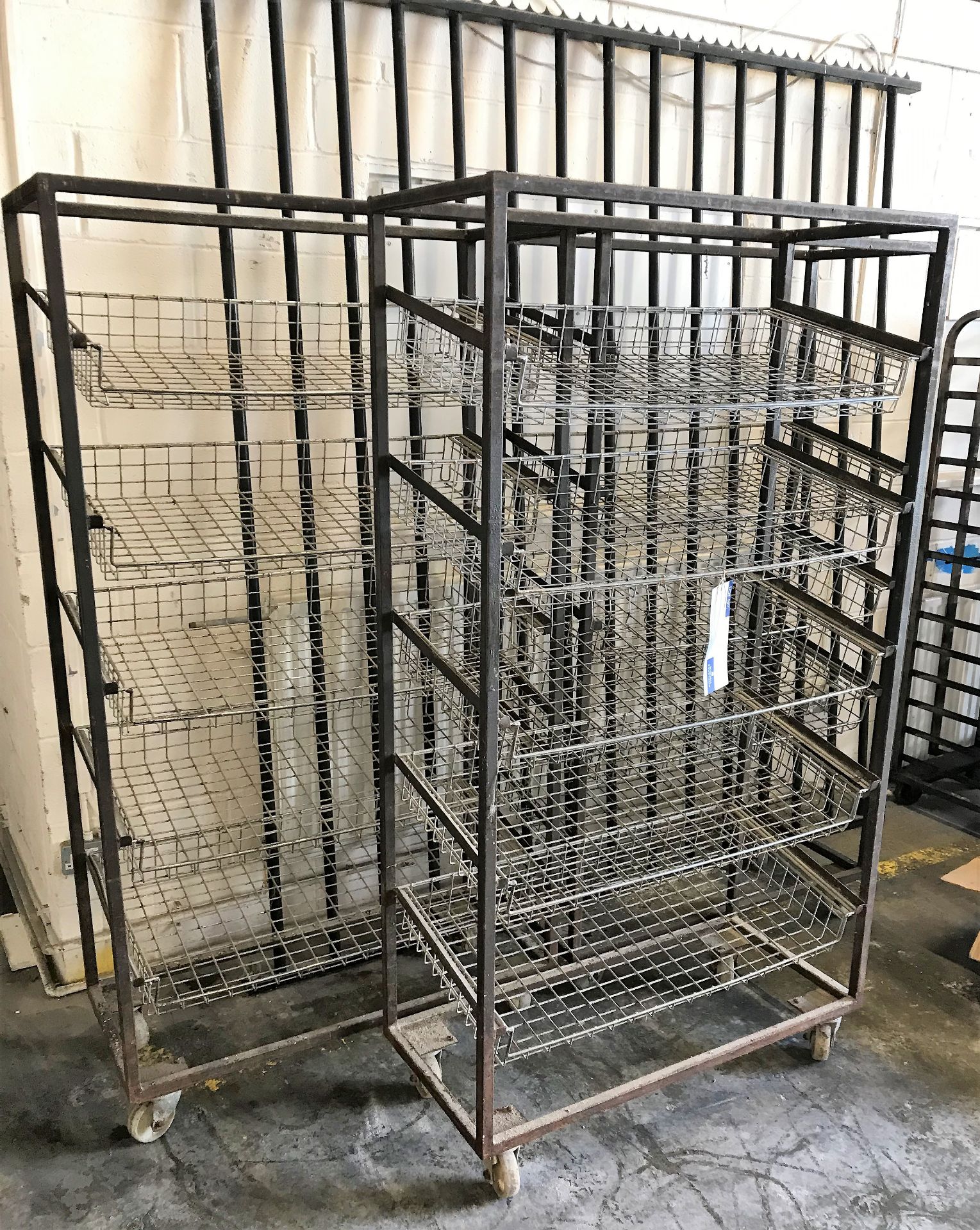 3 Five Tier Bread Display Trollies, 40in w x 18in dp x 72in h.