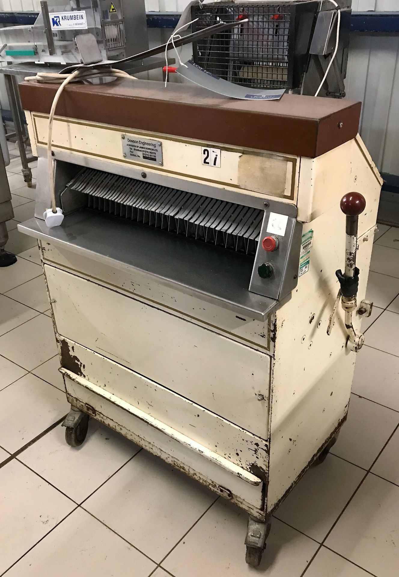 A Dowson Engineering Mobile Bread Slicing Machine No.SS30016-95 (1ph), 600mm w.