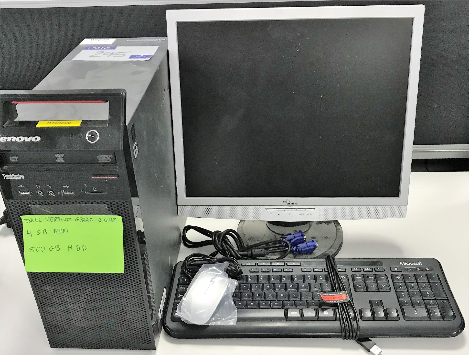 A Lenovo ThinkCentre MT-M 10AS 0032UK Personal Computer, Intel Pentium G3220 3GHz 4GB RAM 500GB