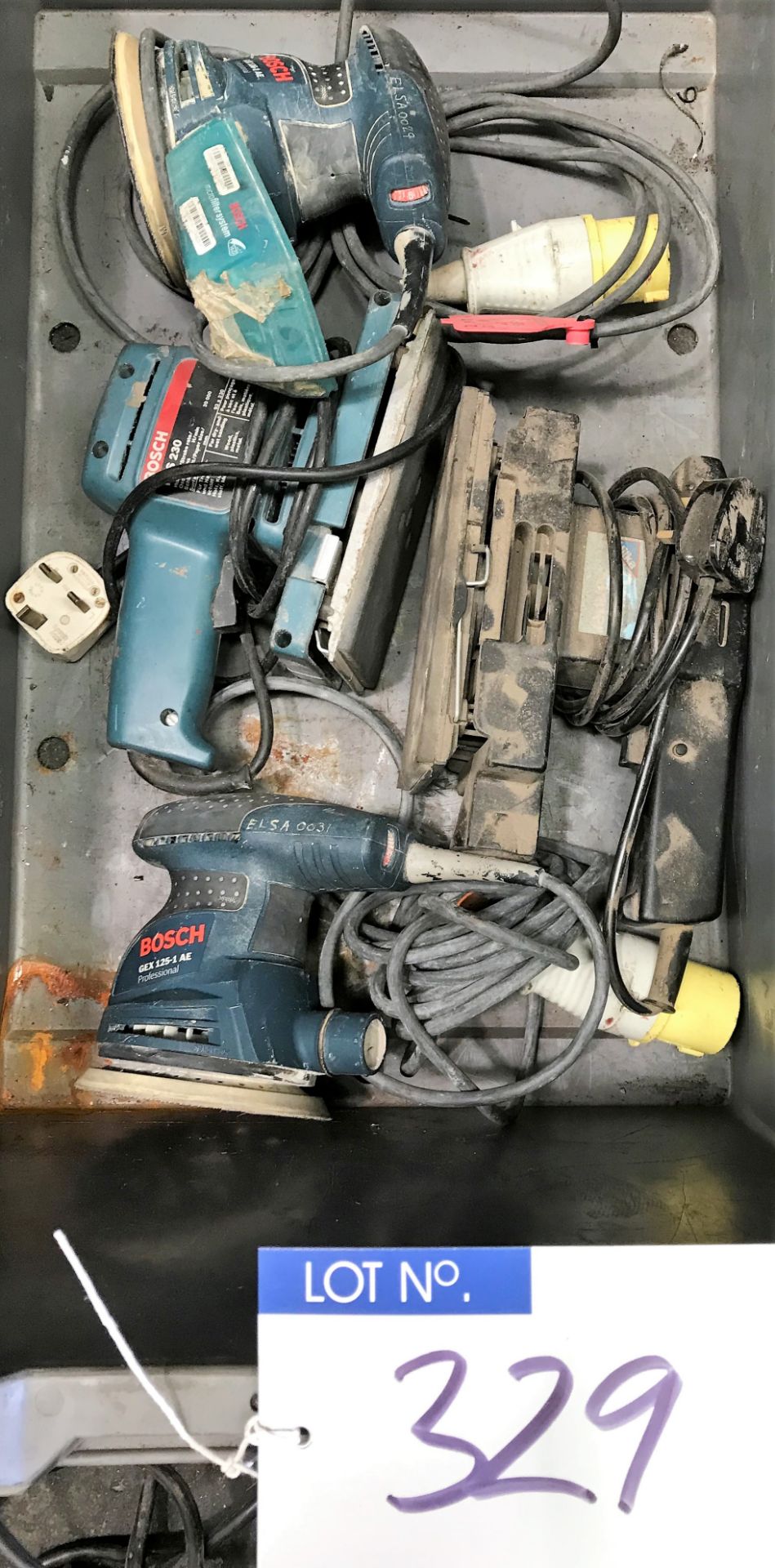 3 Bosch Sanders: 2 GEX125-1AE (110v), 1 PSS230 (240v) with A Hilka Sander (240v)-located at The