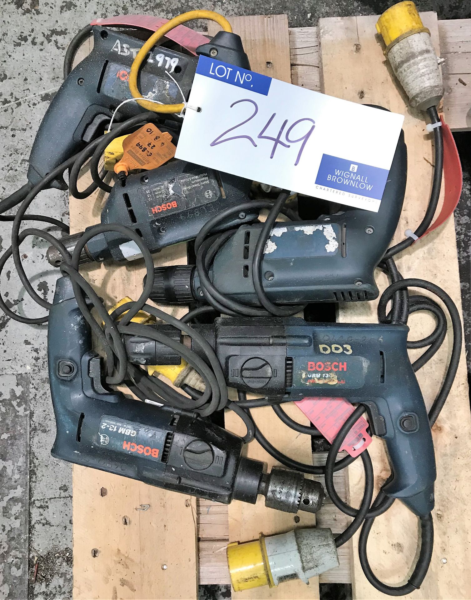 5 Bosch Electric Drills (110v): 2 GBM13-2, 3 GBM10-located at The Storage Place, Junction Street,