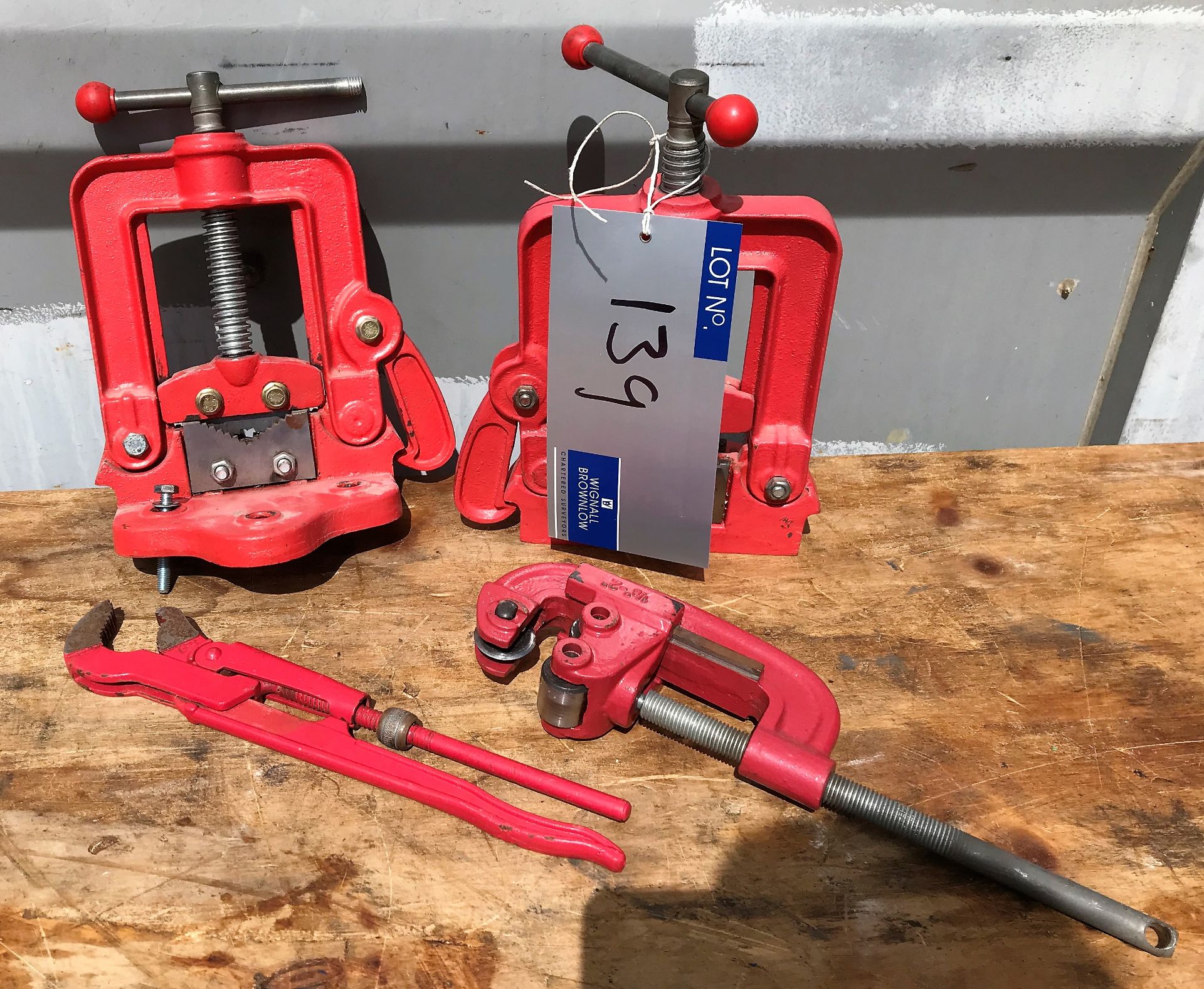 2 Pipe Vice with Pipe Cutter and Wrench-located at