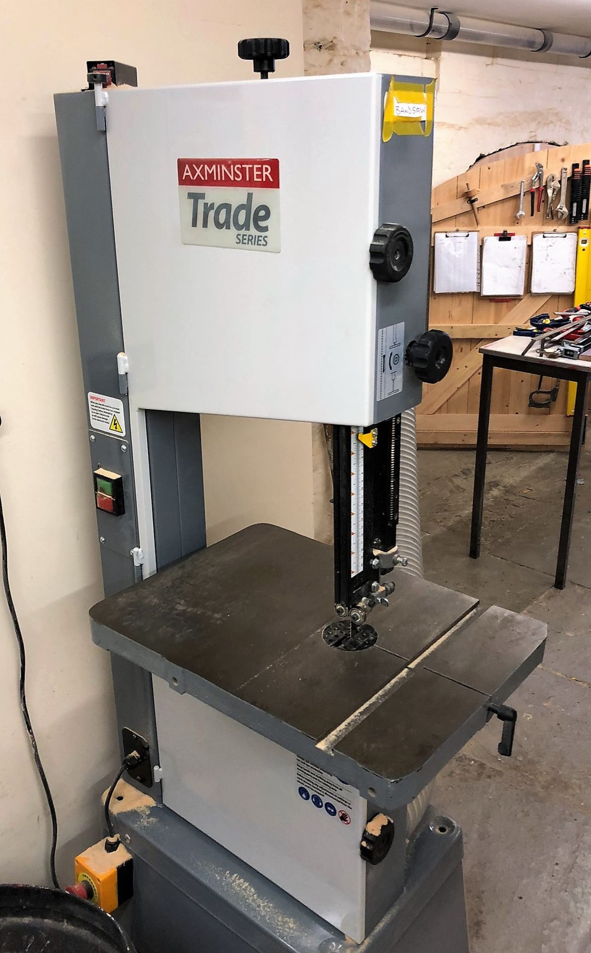 An Axminster Trade Vertical Bandsaw with steel stand (240v)-held in store at Stoneywood Motors,