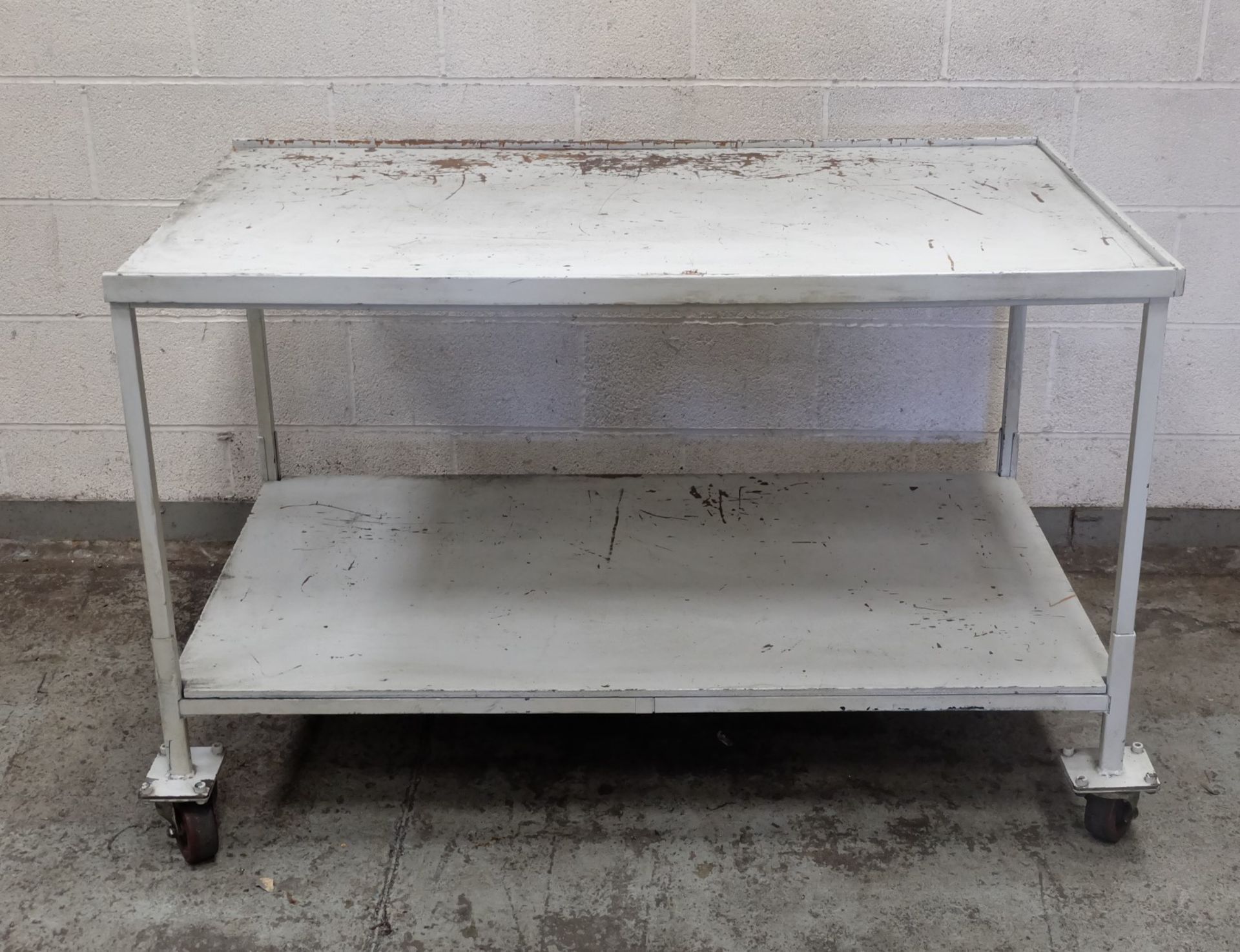 A Steel Framed Timber Top Mobile 2 tier Work Bench