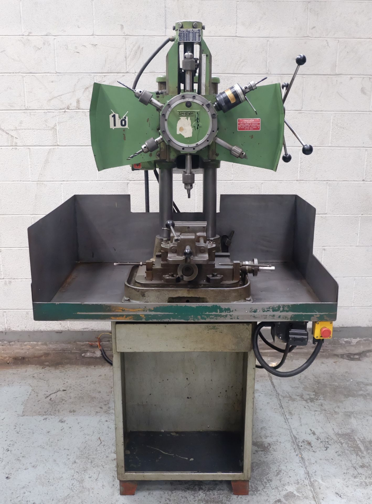 A Meca 6 Spindle Turret Drill, Table 20in x 16in w