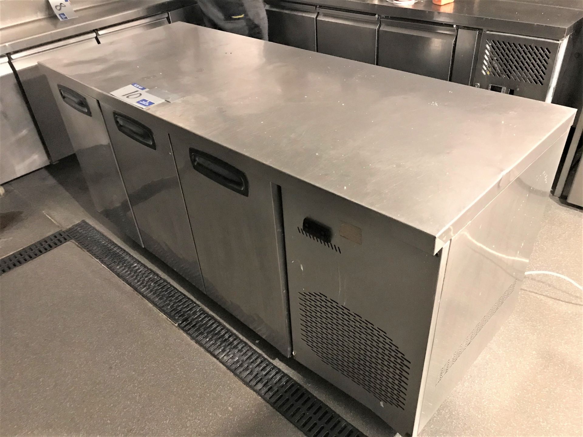 A 3 Section Mobile Stainless Steel Food Preparatio