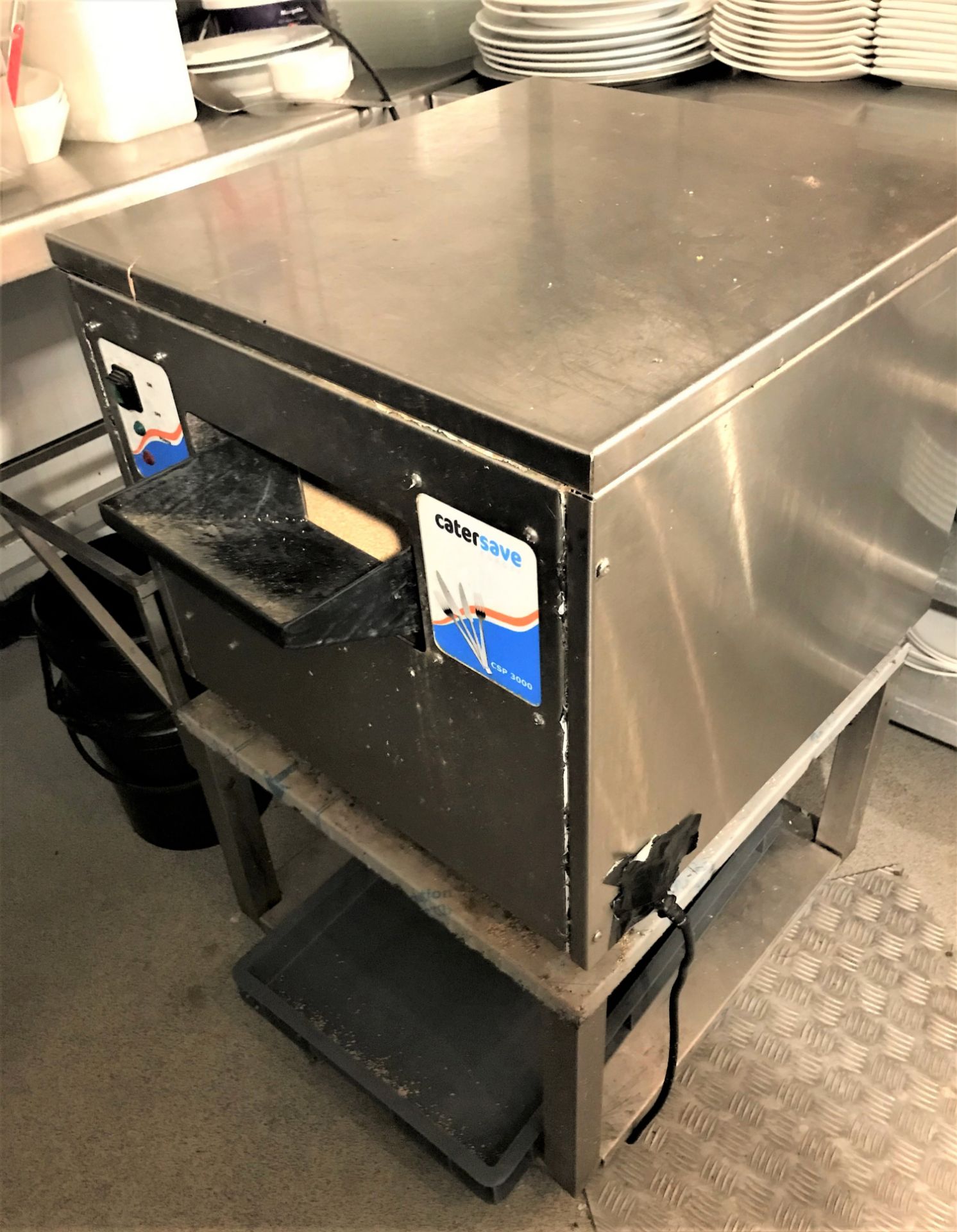 A Catersave CSP3000 Cutlery Polisher on Mobile Sta