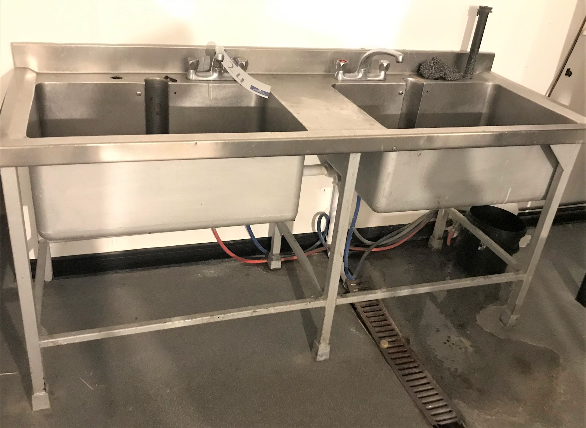 A Stainless Steel Double Bowl Sink Unit, 1900 x 70