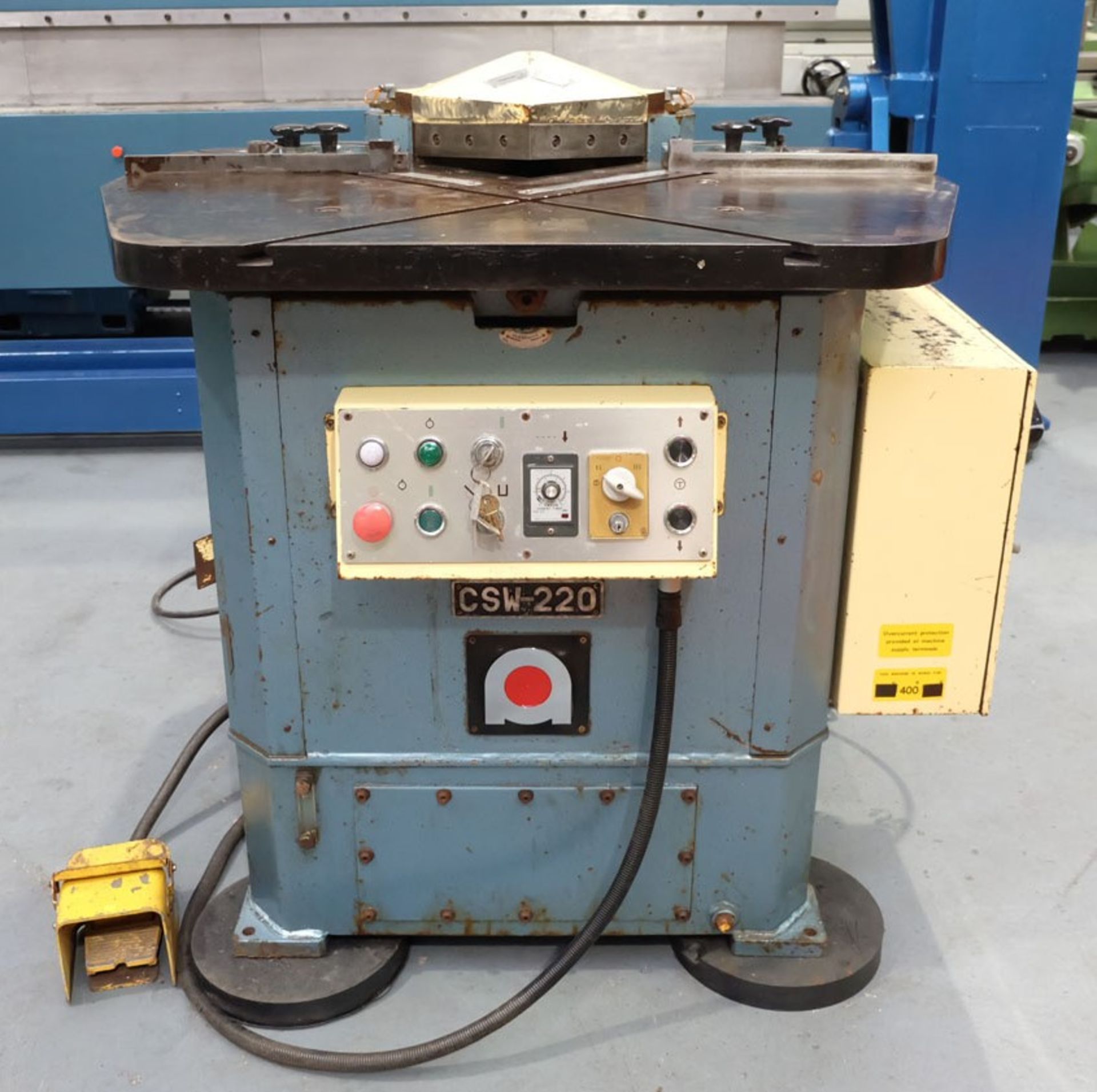 An AMADA Type CSW-220 Hydraulic Sheet Metal Corner Notcher: Capacity 200mm x 2mm Mild Steel, 200mm x