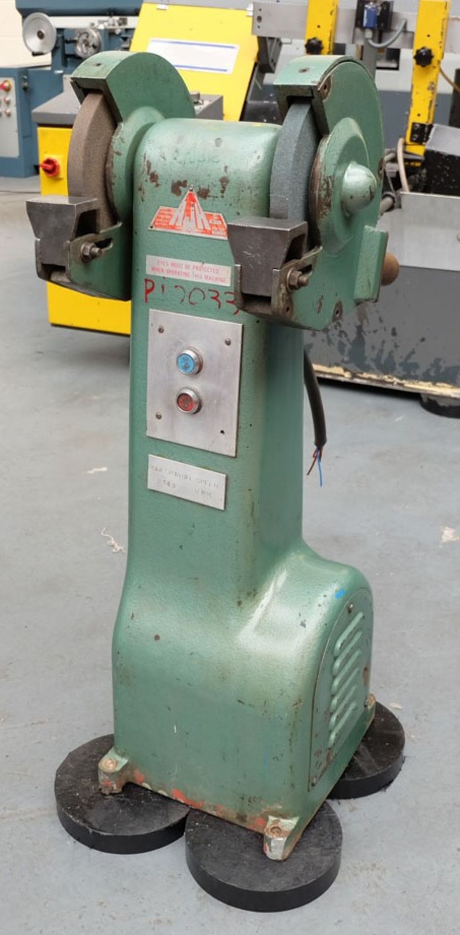 An RJH BISON Double Ended Pedestal Grinder: Wheel Size 250 x 25 x 20mm Bore.